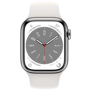 Apple Watch Series 8 (GPS + Cellular) 41mm Edelstahl silber mit Sportarmband weiß