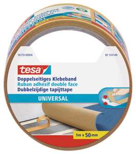 Tesa Doppelseitiges Klebeband Universal - Vielseitiges Klebeband für Verpackungen, 5 m x 50 mm