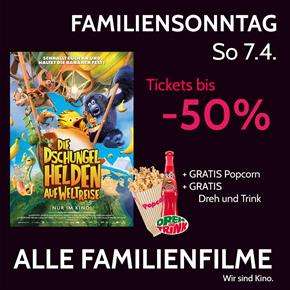 Megaplex: -50% auf Kinder- und Familienfilme am 7.4. + gratis Popcorn und "Dreh und Trink" für alle Kinder bis 14 Jahre