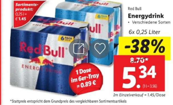 6er Pack Red Bull Original oder Sugarfree Lidl 7.7.-13.7.
