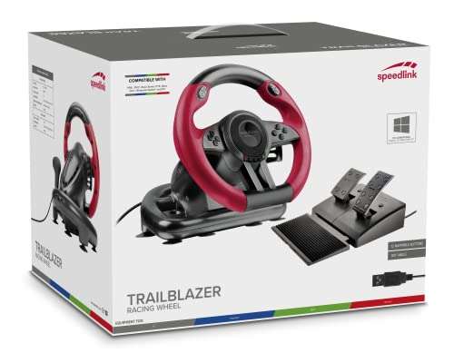 Speedlink TRAILBLAZER Racing Wheel – Gaming Lenkrad mit Schaltwippen und Schaltknüppel, dosierbare Pedale
