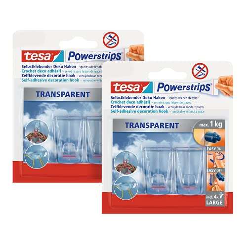 tesa Klebehaken für transparente Oberflächen und Glas (1 kg) im 2x 2er Pack