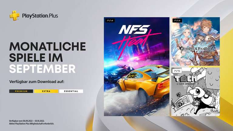 PS Plus Essential - Games im September: TOEM (PS5), Need for Speed Heat (PS4), Granblue Fantasy Versus (PS4)