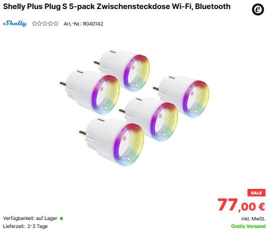 Shelly Plus Plug S 5-pack für 77 Euro inkl. Versand (15,4 pro Stück)