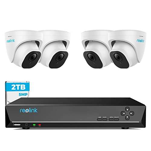 Reolink Überwachungskamera Set RLK8-520D4-5MP, 4X 5MP PoE Dome-Kamera + 2TB HDD NVR für 399€ - Plug & Play