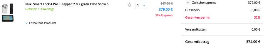 Nuki Smart Lock 4 Pro + Keypad 2.0 + gratis Echo Show 5 - Preisjäger