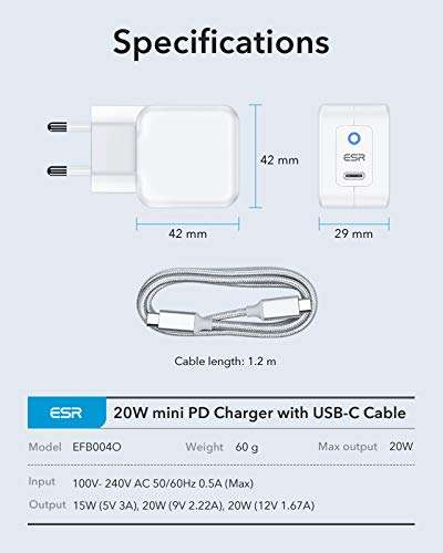 ESR 20W USB C Ladegerät Set mit Schnellladegerät und 1,2m MFi Zertifiziertem Ladekabel