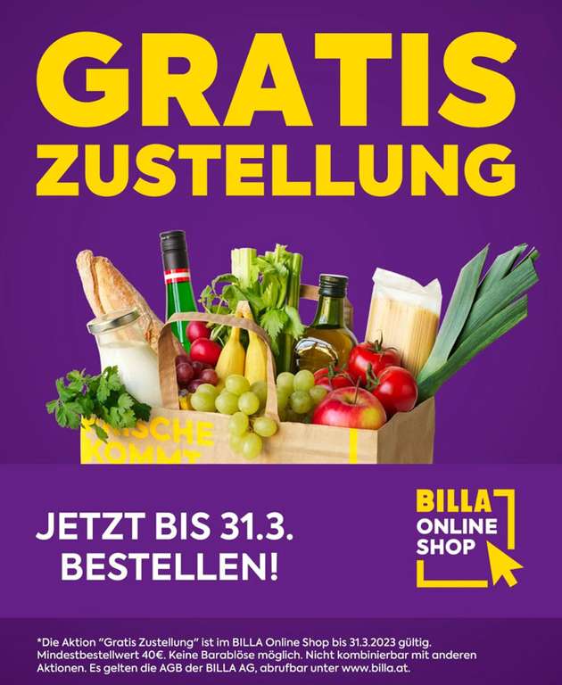Billa Online Shop - GRATIS Zustellung (MBW 40,-)
