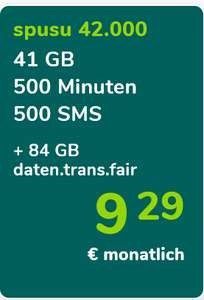 Neuer Knaller-Tarif - Spusu 42000 - 41GB, 500min, 500SMS, 84GB Datenpolster um 9,29