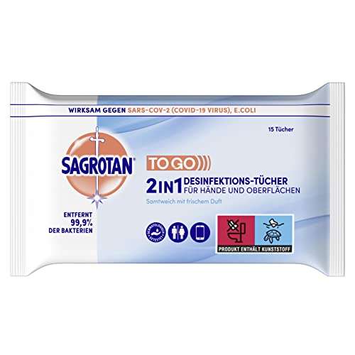 Sagrotan (Dettol) 2in1-Desinfektionstücher – 8 x 15 Feuchttücher in wiederverschließbarer Verpackung