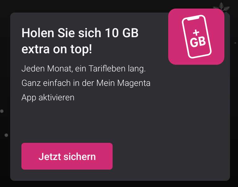 Gratis 10GB mehr Datenvolumen pro MONAT (Magenta)