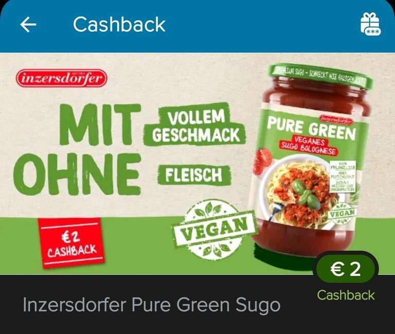2€ Cashback auf veganes Inzersdorfer Sugo - bei Billa+ 0,19/je Glas!