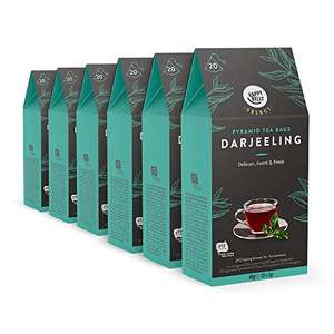 6x 20Stk. Happy Belly Select Schwarzer Tee Darjeeling, Pyramidenbeutel