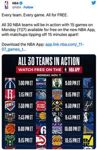 GRATIS Alle 30 NBA-Teams kostenlos im Livestream über die offizielle NBA App in der Nacht vom 7. auf den 8.11