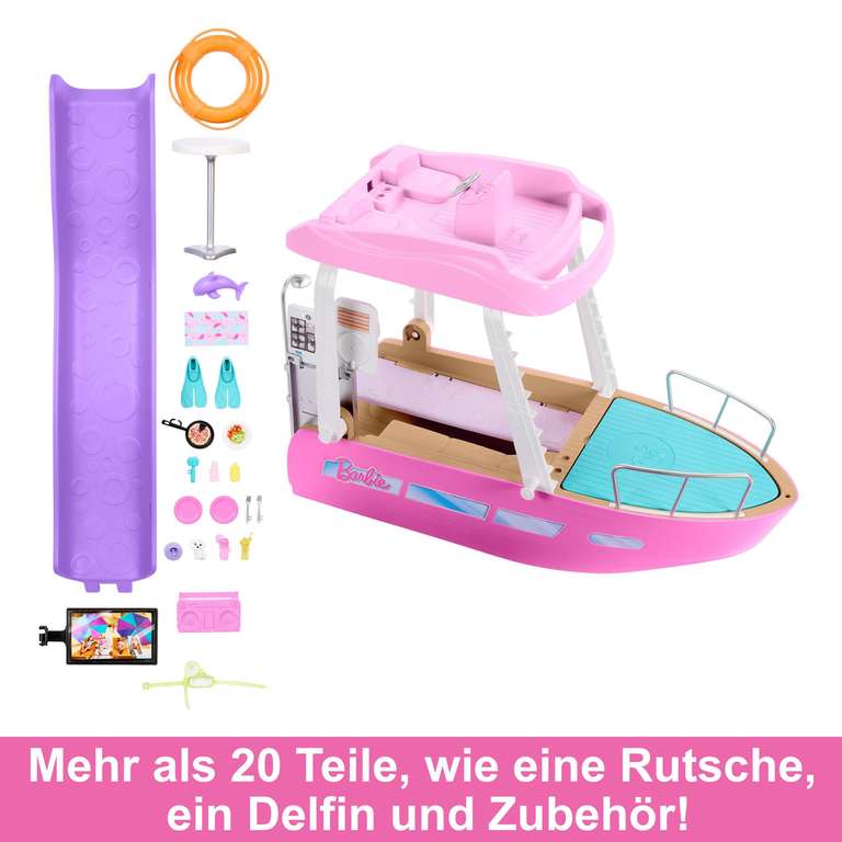 Barbie Dream Boat (111 cm) mit Barbie-Boot, Rutsche und Schwimmzeug, 20+ Barbie-Zubehörteile