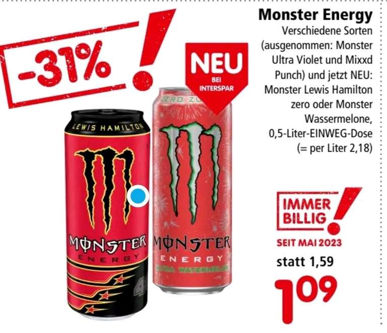[Deal & Dauertiefpreis] Monster Energy dauerhaft 1,09 € (Interspar)