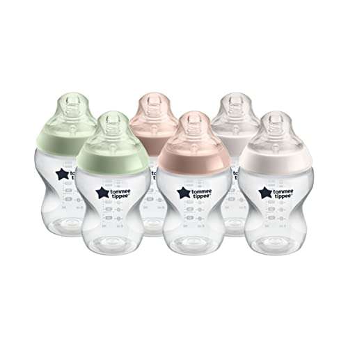Tommee Tippee Closer to Nature Babyflaschen, Natürlich geformter Trinksauger mit Anti-Kolik-Ventil, 260 ml, 6er-Set