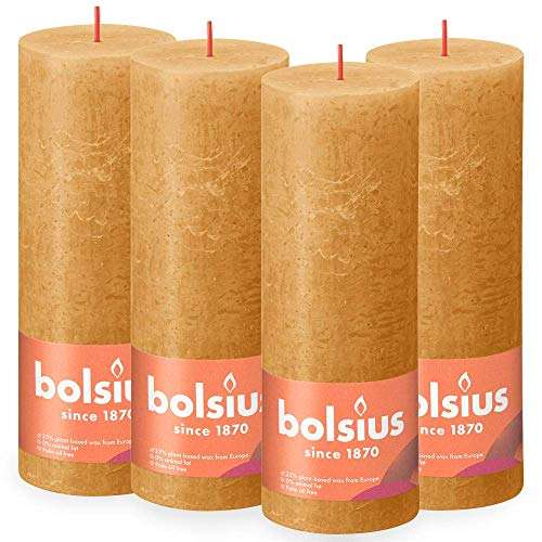 Bolsius Rustik Stumpenkerzen - Ockergelb - Set 4 Stück - Dekorative Haushaltkerzen - Brenndauer 85 Stunden - Ohne Palmöl - 19 x 7 cm