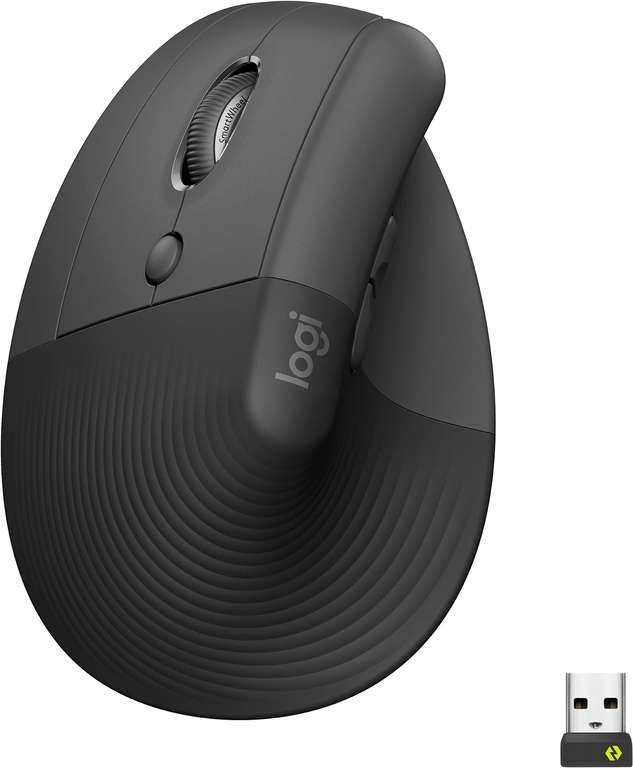 Logitech Lift Left Vertical Ergonomic Mouse, Graphite, Linkshänder, Logi Bolt, USB/Bluetooth