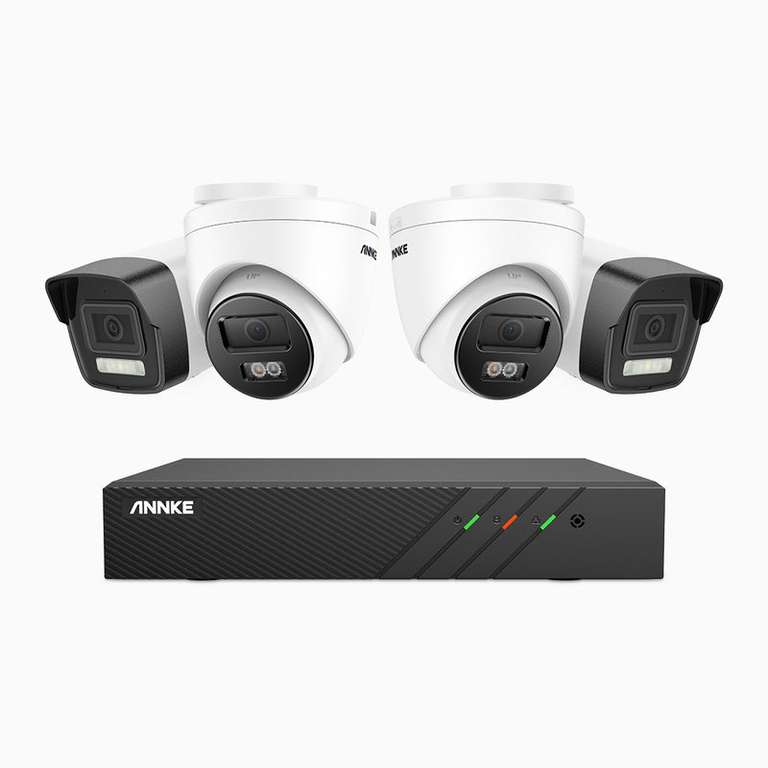 AH500 - 3K 8 Kanal PoE Überwachungskamera-Set mit 4 Kameras, Farbe & IR Nachtsicht, 3072*1728 Auflösung, f/1.6 Blende