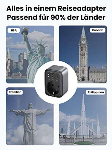 [Prime] UGREEN Nexode Reiseadapter USA 30W Adapter USA mit USB C Schnellladung 4-in-1