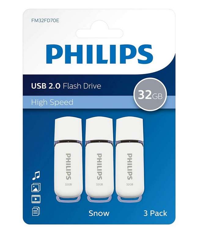 3x Philips USB Stick, 32GB, Snow Edition