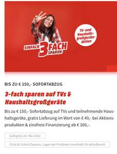 Media Markt: Bis zu 150€ Sofortabzug auf TV & Haushaltsgeräte + Gratis Basic Lieferung