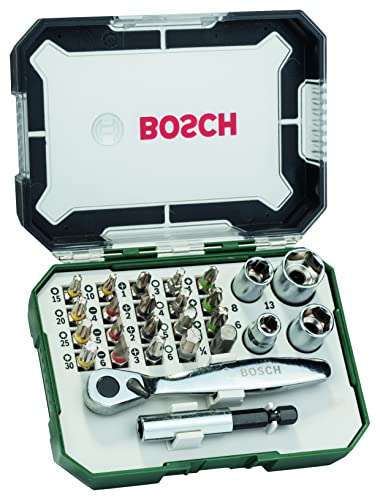 [Prime] Bosch 26tlg. Schrauberbit- und Ratschen-Set (Extra harte Qualität, Zubehör Bohrschrauber und Schraubendreher)