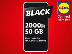 Lidl Connect Black (2000min/SMS & 50GB) - am 10/11. Nov. nur 4,45€ im 1. Monat
