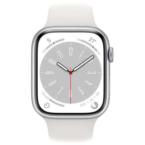 Apple Watch Series 8 GPS+Cellular 45mm Silber Aluminium (Weißes Silikon Armband)