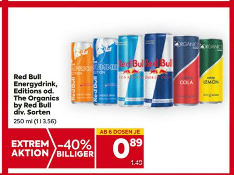 Red Bull ab 6 Dosen je 89 Cent 30.03.-08.04. Billa/Plus - kleine Verwirrung bei der Aktionsdauer: normalerweise von Donnerstag bis Mittwoch