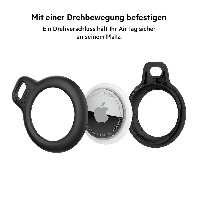 Holder schwarz, 4er-Pack Preisjäger für Belkin Secure - mit Schlüsselanhänger AirTag Apple