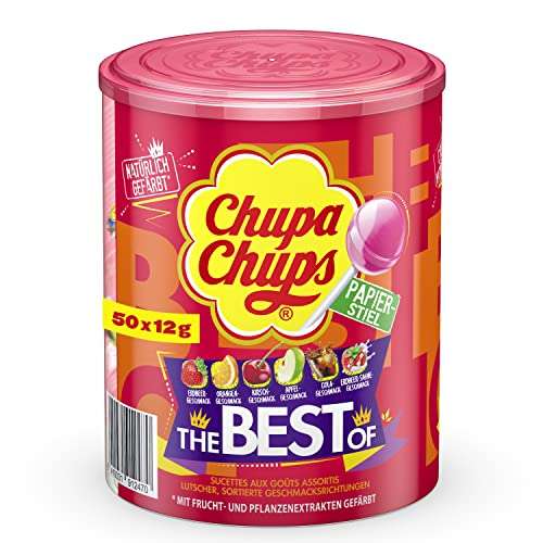 Chupa Chups Best of Lutscher-Dose, 50 Lollis in 6 Geschmacksrichtungen