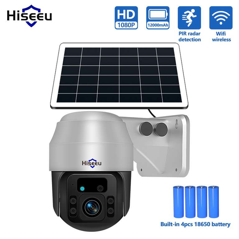 Hiseeu Neig-und Schwenkbare WiFi Full HD Solar-IP-Kamera mit Modul
