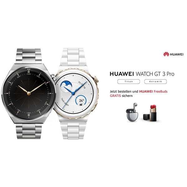 HUAWEI Watch GT3 Pro 46 mm Titan silber im Bundle mit Freebuds 4
