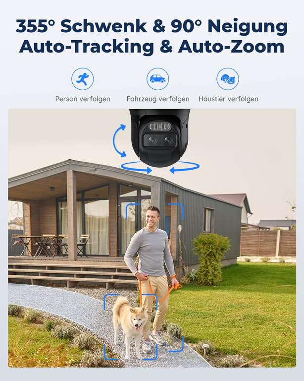 Reolink TrackMix mit Akku + 6W Solarpanel, WLAN Überwachungskamera Outdoor, 2,4/5GHz WiFi, 360° Ansicht, KI-Erkennung, 2K, auto Tracking