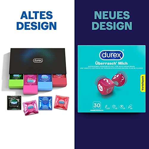 Durex Überrasch‘ Mich Kondome - Extra Vielfalt - Mixpack - Probierpaket - JGA - 30er Großpackung