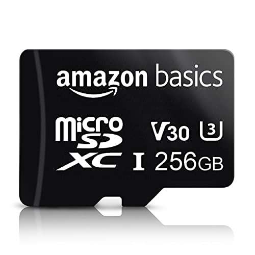 Amazon Basics - MicroSDXC, 256 GB, mit SD-Adapter, A2, U3, lesegeschwindigkeit von bis zu 100 Mbit/s