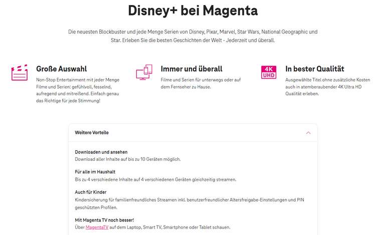 Disney+ 12 Monate gratis bei Magenta (danach 8,99€, 24 Monate Bindung)