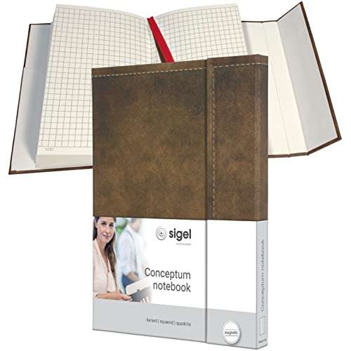 SIGEL CO607 Premium Notizbuch kariert, A5, Hardcover, Vintage Leder-Look braun, Magnetverschluss - Conceptum