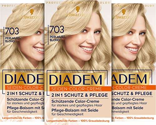 Diadem Schwarzkopf Seiden-Color-Creme, hochwertige Haarfarbe 703 Perlmuttblond, 3er Pack (3 x 170 ml)