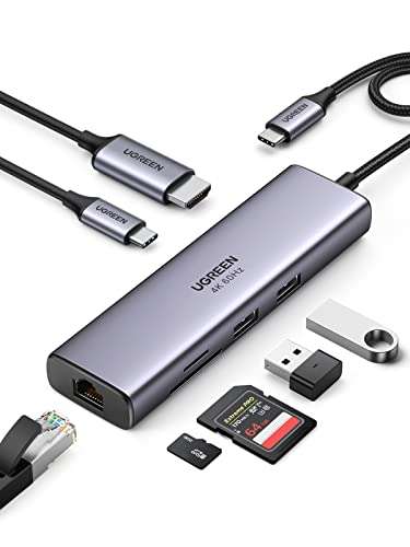 UGREEN USB C 7in1 Hub mit 4K 60Hz HDMI, LAN Ethernet , 100W PD, SD/TF Kartenleser, 2 USB 3.0