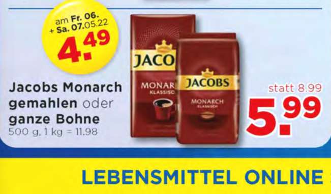 Jacobs Monarch Klassisch Kaffee, Wochenendaktion bei Unimarkt