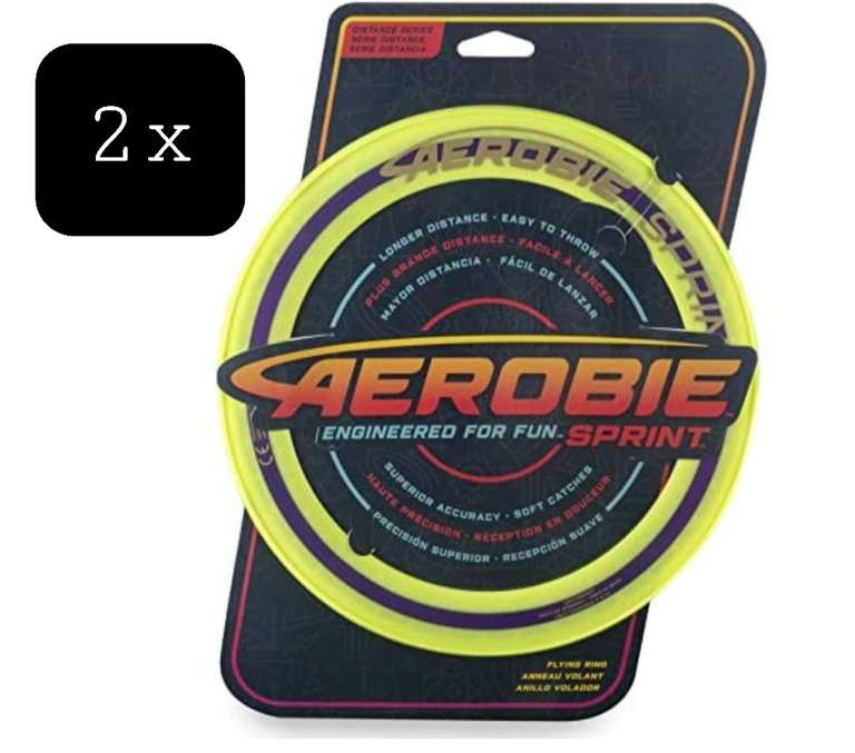 2x Aerobie Sprint Flying Ring Wurfring mit Durchmesser 25,4 cm, gelb
