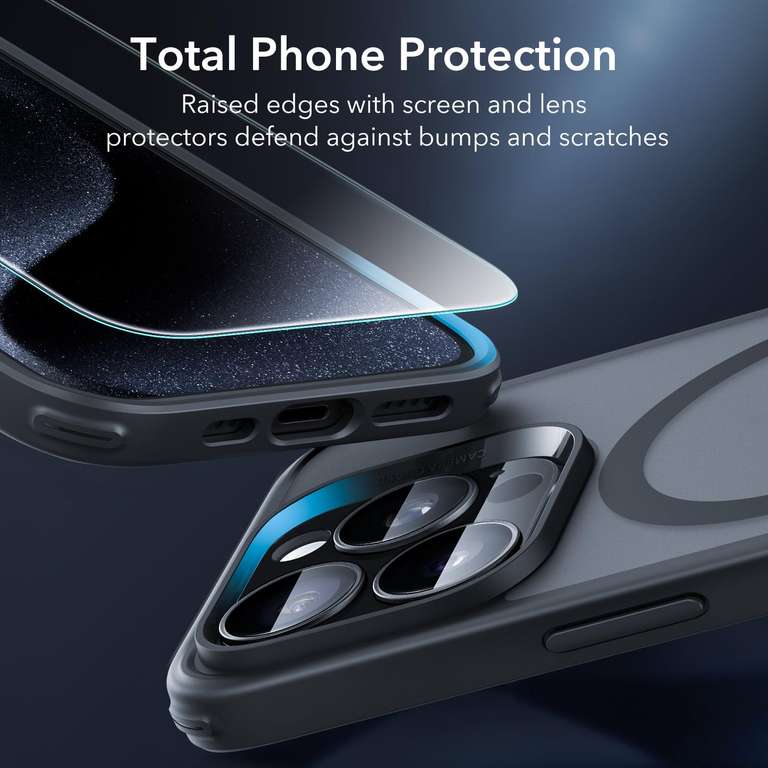 ESR Matte durchsichtige Hülle für iPhone 15 Pro/Plus/Max Serie mit mit Displayschutzfolie und Kameraschutz, Magsafe kompatibel