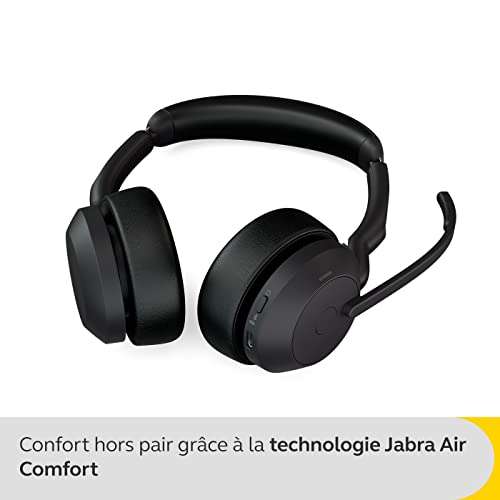Jabra Evolve2 55 - schnurloses Stereo-Headset mit Jabra Air Comfort - Mikrofone mit Geräuschunterdrückung und ANC