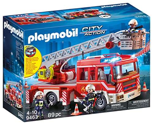 Playmobil City Action 9463 Feuerwehr-Leiterfahrzeug mit Licht und Sound,