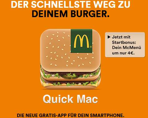 McDonald's "Quick Mac" App: VIP Gutschein "großes McMenü um 4 €" - rund 37% sparen
