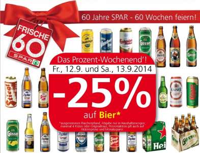 25% Rabatt auf alle Biere bei Interspar, Spar &amp; Eurospar – nur noch heute