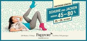 "Happy Weekend" im Freeport Fashion Outlet - 45-80% auf Schuhe und Jacken - nur am 25.10 + 26.10.2014